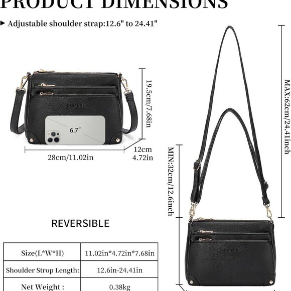 Elegant Vegan Leather Crossbody Bag for Women - Multi Pocket Satchel Purse - Picture 3 of 6